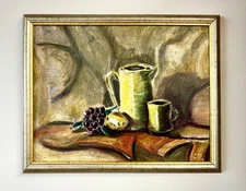 Beautiful Vintage 90s Original Still Life SIGNED CMI FRAMED lime green/blue/gray