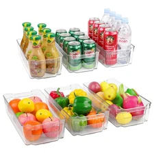 6 PCS  2 Sizes Clear Plastic Storage Bin Container Set Pantry Kitchen Organizer