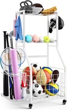 Sports Equipment Garage Organizer,Garage Ball Storage Rack with White