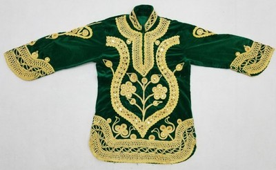 Vintage traditionelles marokkanisches Hemdkleid Metallicfaden & Spiegelarbeit Samt