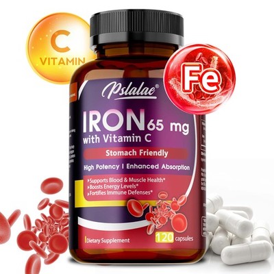 Iron Supplement 120pcs - W/Vitamin C-Improve Energy Levels, Relieve Anemia