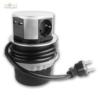 3Er Tischsteckdose Versenkbar Einbau-Steckdose Steckdosenleiste Edelstahl 2X Usb