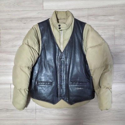 Schott Beige Black Combination Down Jacket Vest 2WAY Size:40 Used