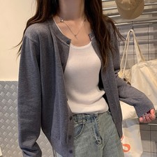 Women's Solid Knit Cardigan Loose Fit Long Sleeve Casual Polyester Top