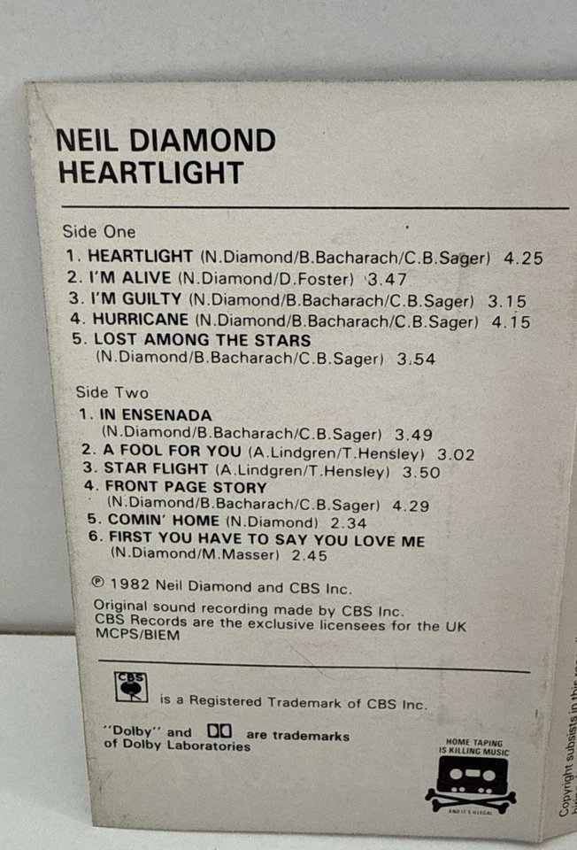 Neil Diamond Heartlight Cassette Tape Album 1982 CBS Records - Image 3 of 4