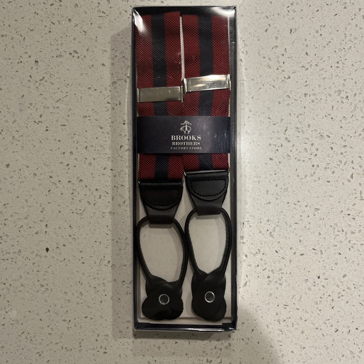 Brooks Brothers Mens Red & Navy Striped Button-End Braces