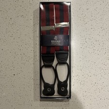 Brooks Brothers Mens Red  Navy Striped Button-End Braces Suspenders One SZ NWT