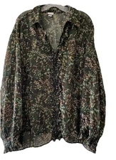 Venezia Women Plus Size 18/20 Sheer Ruffled Button Up V Neck Shirt Boho Top