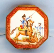 Vintage Limoges Porcelain Lidded Box French Napoleon Military Battle Scene 