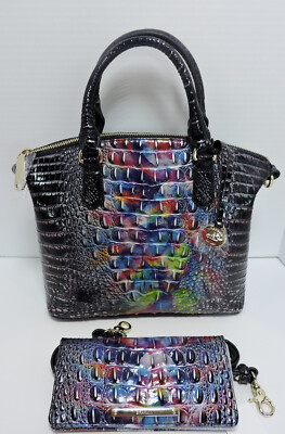 Brahmin Duxbury Black Prism Ombre Melbourne Leather Satchel  Ady Wallet Set NWT