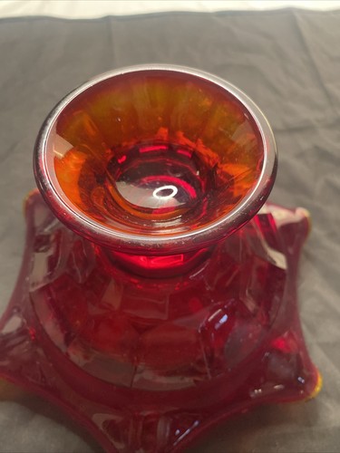 Viking Glass Ruby Red Amberina Edge & Base Ruffled Pedestal Compote Candy Dish - Picture 8 of 10
