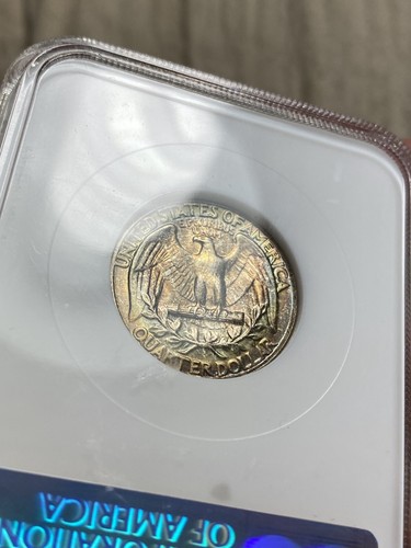 1955-P 25C Washington Silver Quarter GEM NGC MS67 Rainbow Toning NGC Fatty Slab - Picture 7 of 8