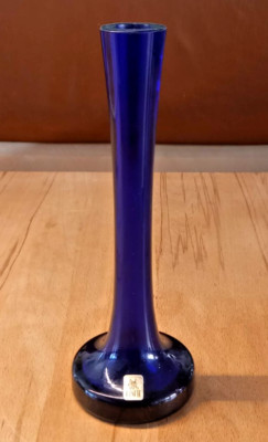 EISCH kobaltblaue Design 25cm hohe Glasvase schmaler Hals 70er? für langstielige