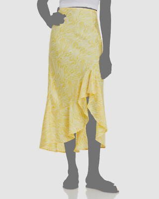 $225 Cinq à Sept Women's Yellow Valencia Printed Midi Skirt Size 4