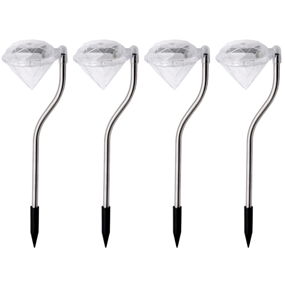 4x Edelstahl LED Solar Gartenleuchte Diamant Solarlampe Solarleuchte Solarlicht
