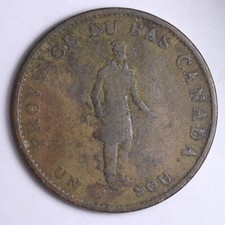 1837 Lower Canada City Bank Half Penny 1 Sous Token OLD RARE COIN B043