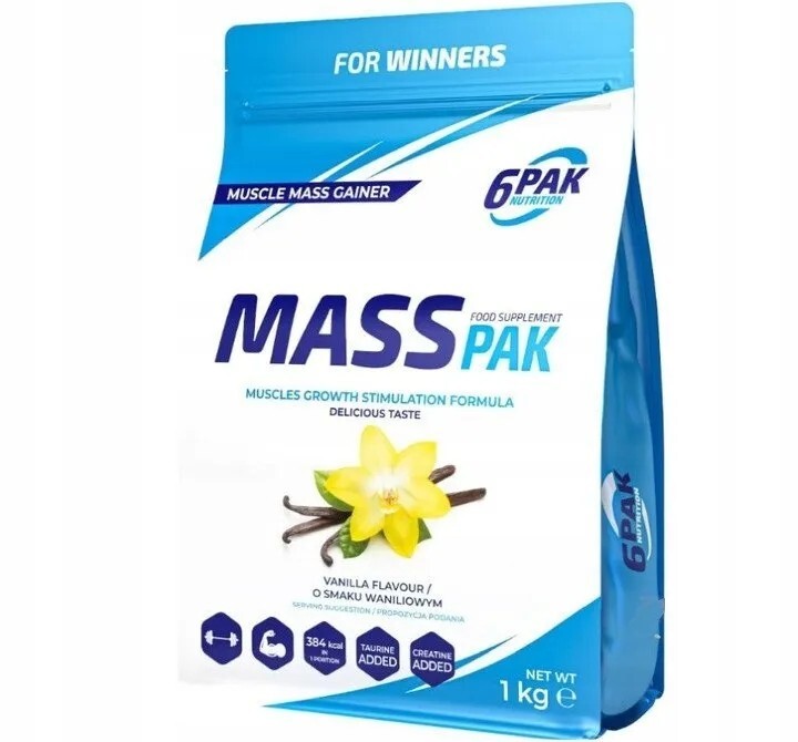 6PAK Mass Pak Gainer con creatina alla vaniglia, 1000 g