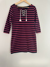 Gap Factory 3/4 Sleeve Striped Red/Navy Shift Dress Tie Neck Size XS