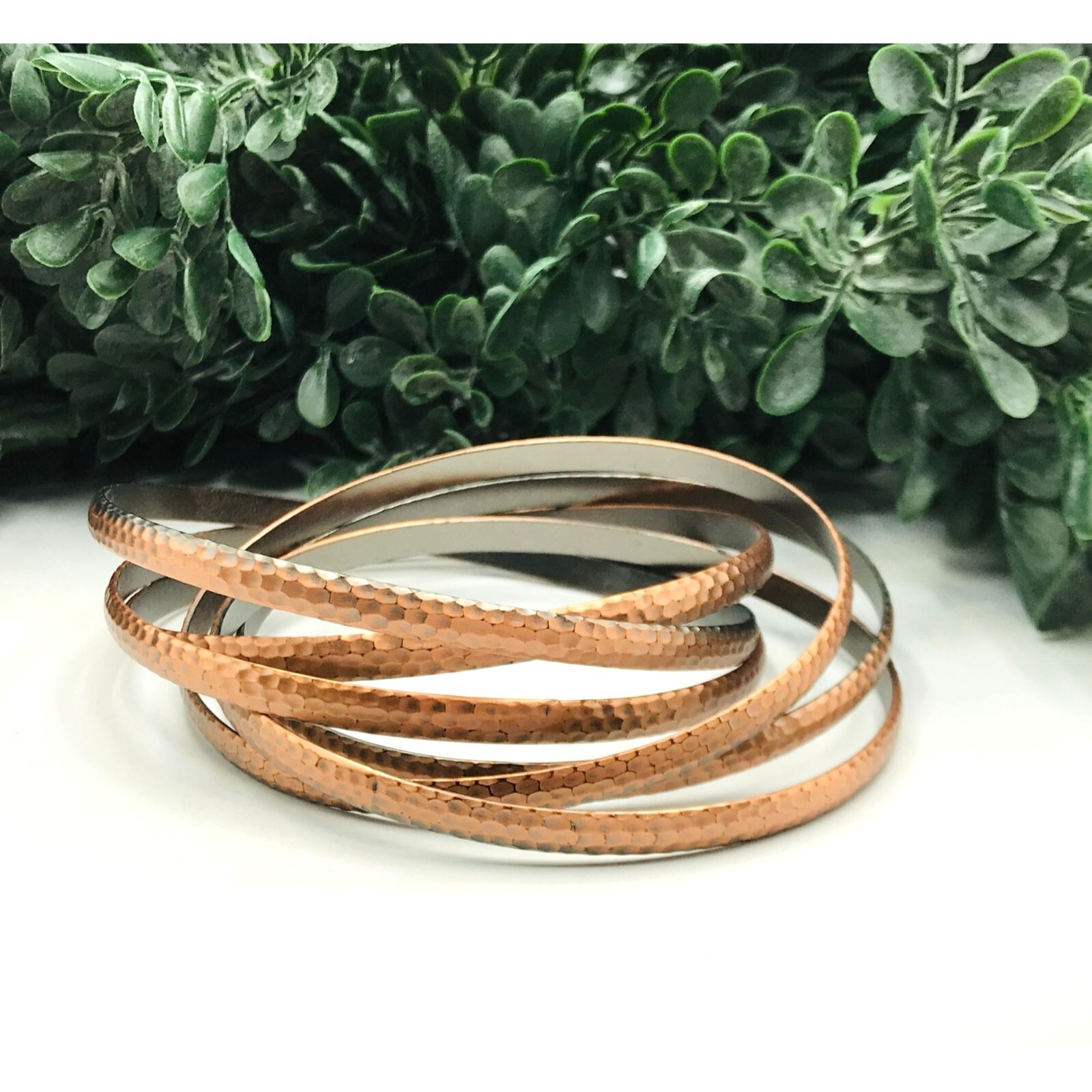 Bangle bracelets copper tone interlocking hammere… - image 1