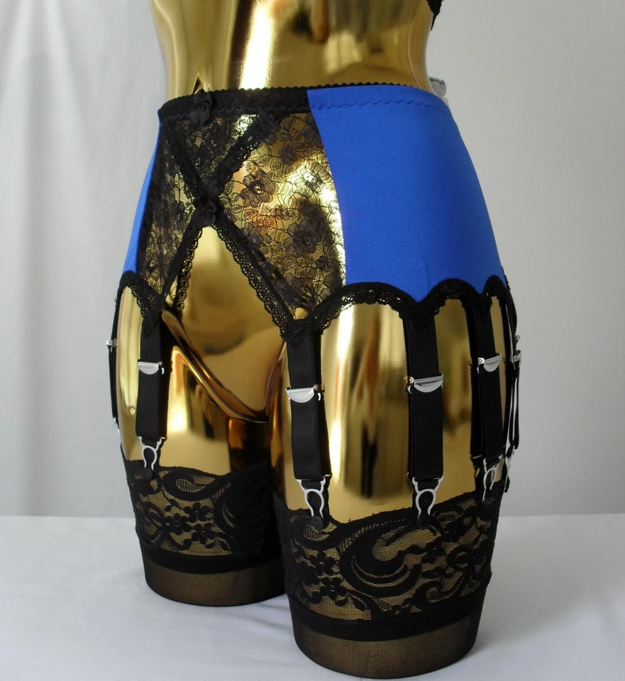 Med Oder XL 14 Band Königsblau Lycra Schwarz Crossover Lace Designer Hüftgürtel - Bild 2 von 4