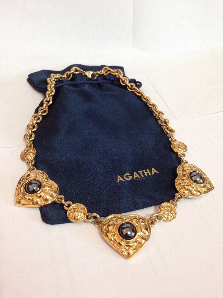Collier Ras Du Cou Agatha Paris Plaqué Or Jaune Avec Malachite - Neuf Dans Pochon