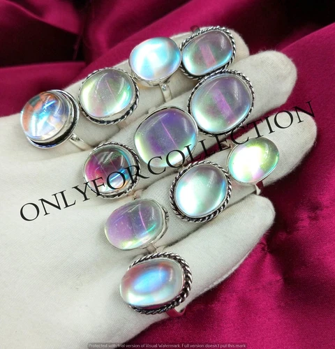 Mystic Topaz Gemstone 925 Sterling Silver Plated Wholesale Lot Good Aura Rings