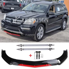 For Mercedes Benz GL550 GL350 Front Bumper Lip Splitter Red Chin + 2x Strut Rods