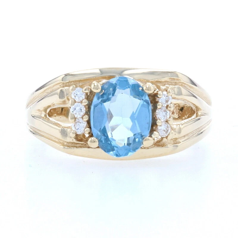 Topacio Azul Oro Amarillo Y Circonita C bica Anillo 14k Corte