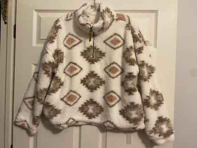 Thread & Supply  Mauve Ivory  Fleece 1/4 Zip Pullover Jacket  Large