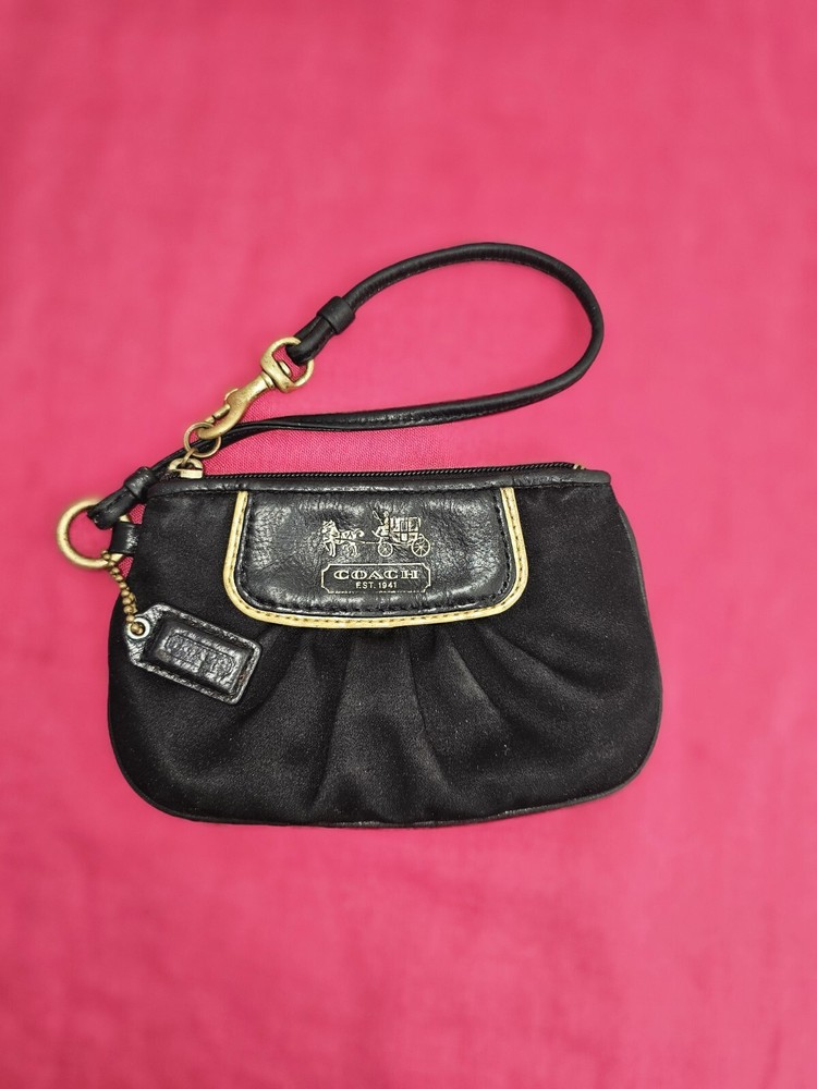 Coach Satin  BlackHorse And Buggy Wristlet