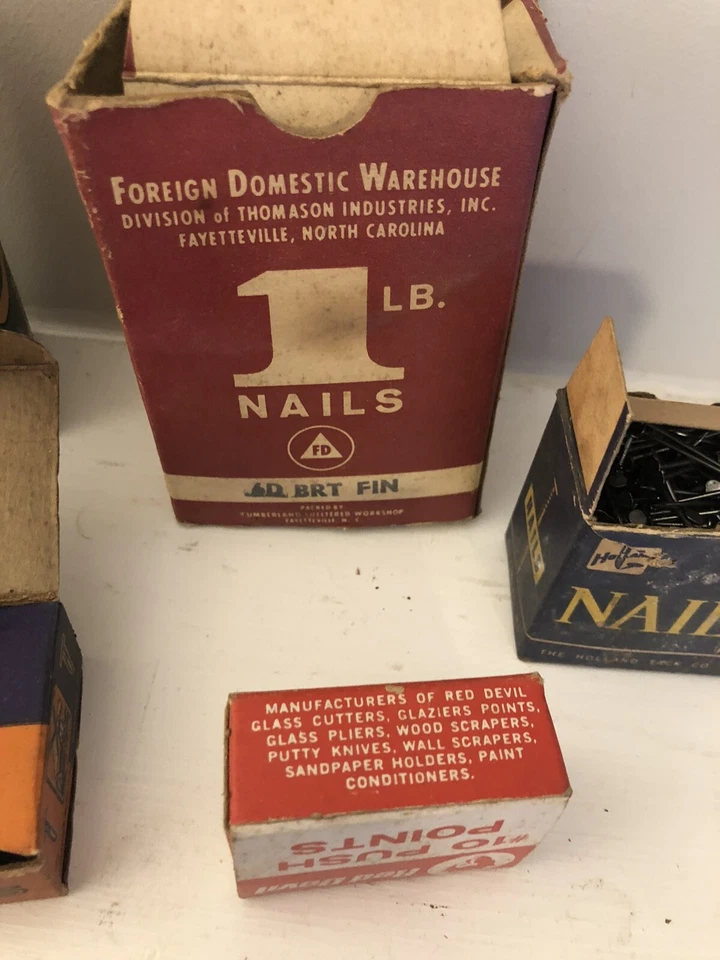 Vintage Lot  Nails Brads Tacks Boxes Thread Spool Red Devil, Warehouse, Holland - Image 4 of 4