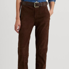 NWT Lauren Ralph Lauren Women  s Straight-Leg Goat Suede Pants Brown Size 8 795