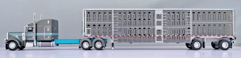 DCP 1/64 Gunmetal Gray Turquoise Peterbilt 389 Wilson Livestock Trailer 60-1789 - Image 3 of 4