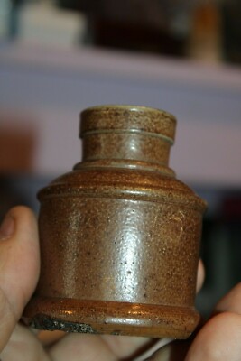 Antique, 3'', Large Round, Salt Glazed, Desk Top, Ink Well, Item # A - 4849