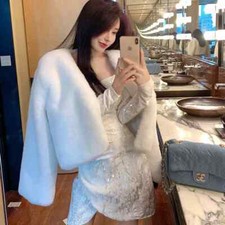 Giacca Cappotto Pelliccia Donna Ecologica Sintetica Morbida Corta Bianco 86892