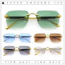 Luxury Hip Hop Rapper Rimless Bevel Lens Rectangular Hustler Sunglasses