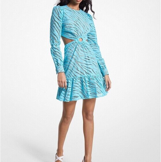 michael kors cut out dress NWT MICHAEL Cotton Turquoise Zebra Eyelet Cutout Sz M $455 Ebay YAS - Maxi Dress ivory flower girl dresses The striking cut Style:With Wrap