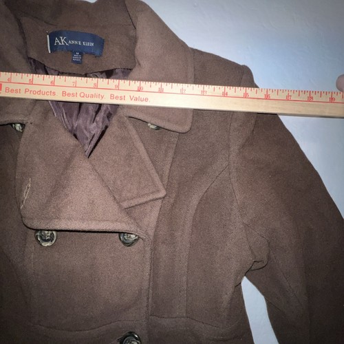 Anne Klein Pea Coat Women’s Medium Brown Wool Blend Classic Winter Lined - Picture 3 of 19