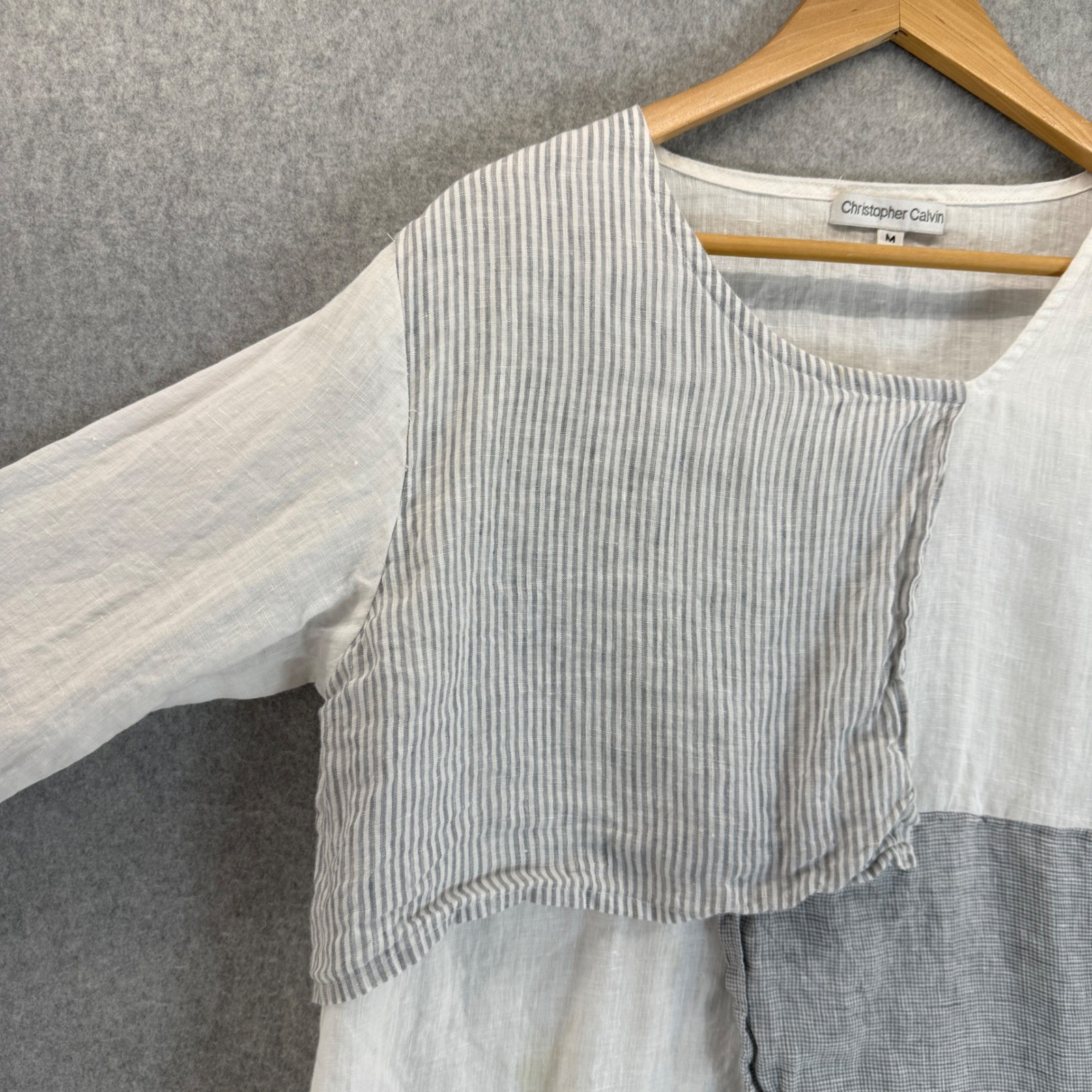 Christopher Calvin Linen Patchwork Top Asymmetric… - image 4