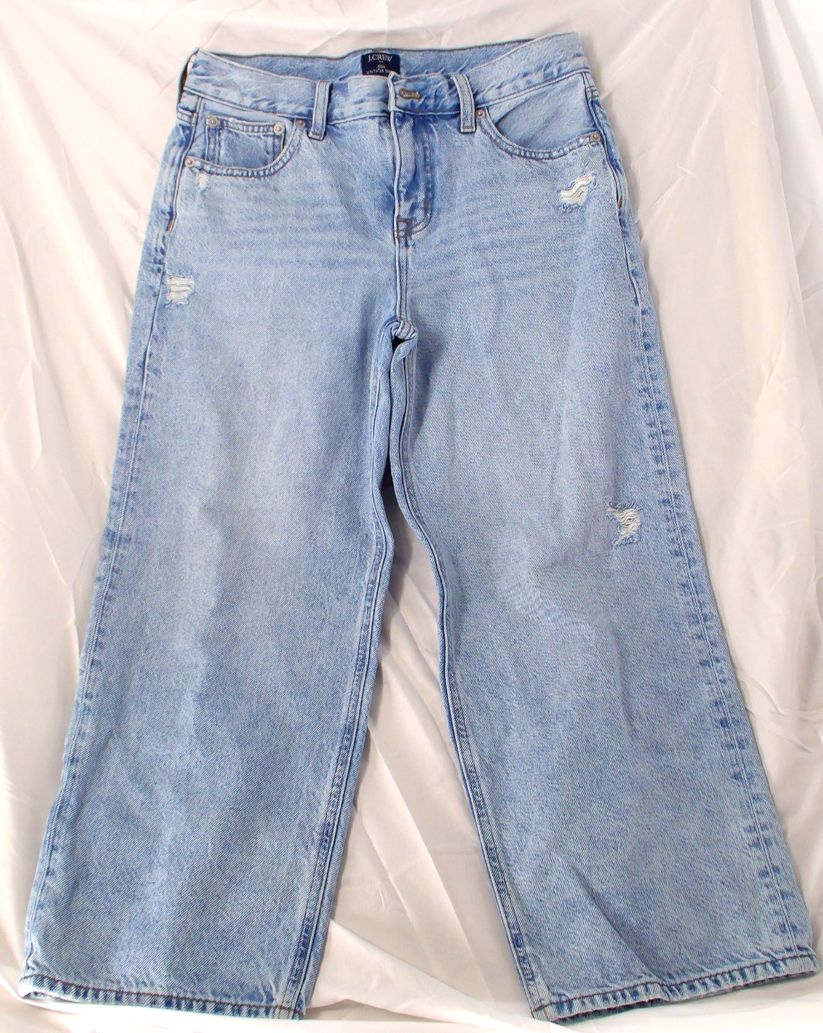 J Crew 90s Vintage Baggy Jeans Women 26P Blue Distressed Loose Wide Leg