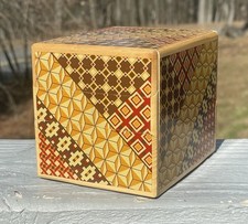 Vintage Japanese Yosegi Puzzle Secret Storage Wooden Box Retro Brain Teaser