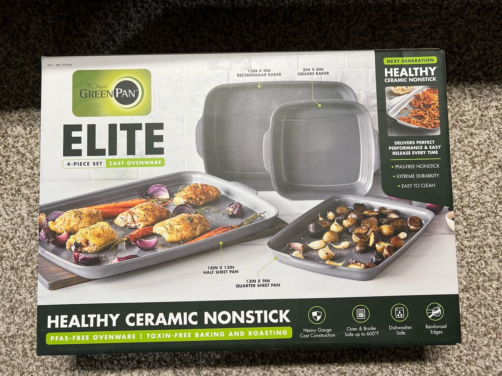 GreenPan Elite Ovenware Healthy Ceramic Nonstick 4 Piece Bakeware Set NIB