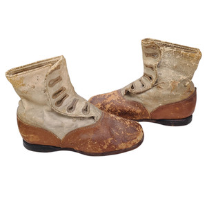 Antique Victorian Child Kids Leather Button Boots Shoes Edwardian Vintage 2-Tone