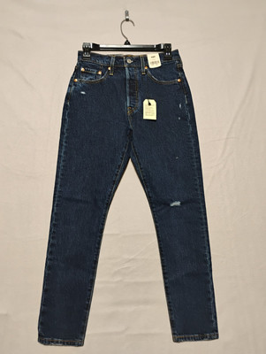 Levis Mens Pants 501 25 x 28 Premium Distressed Dark Wash Slim Rodeo