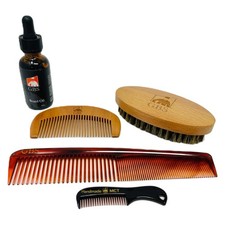 5 PC Beard Brush Comb Set Mustache Boar Bristle Wood Fine Tooth Grooming
