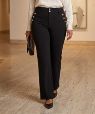 Nine West Black Gold Sailor Button High Rise Trouser Jeans Size 14/32 Stretch
