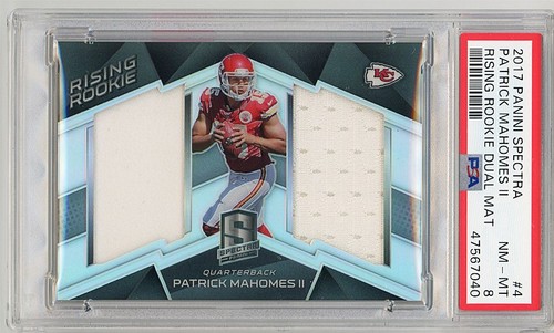 2017 -PATRICK MAHOMES- /199 PSA 8 Spectra RISING ROOKIE MATERIALS Relic Card- RC