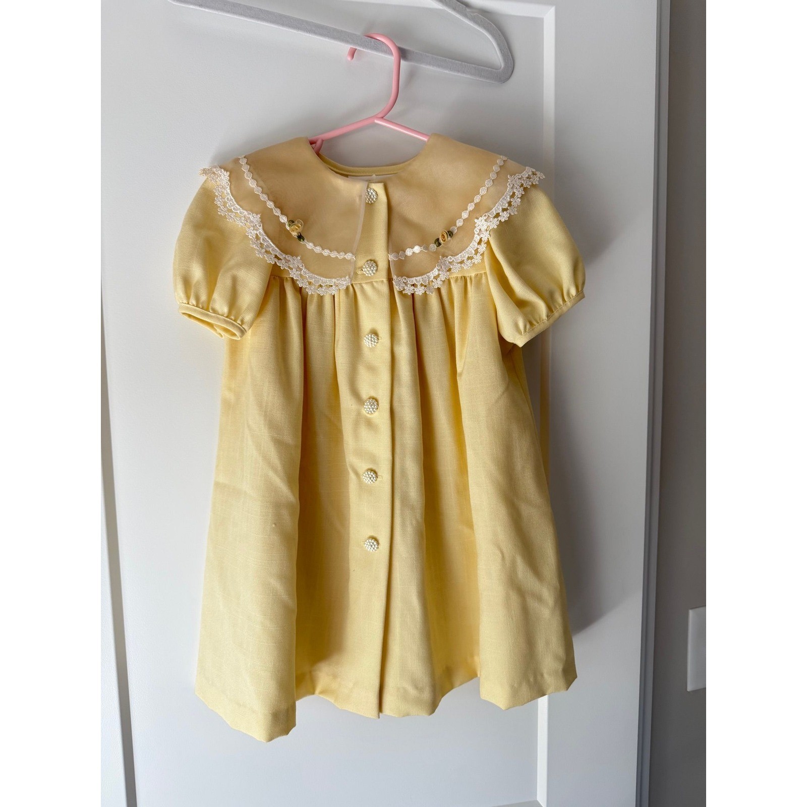 Vintage Bonnie Jean 4T butter yellow swing dress with pearl buttons
