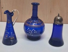 Cobalt Blue Glass Jug & Bottle With A Shaker Vintage Decorative