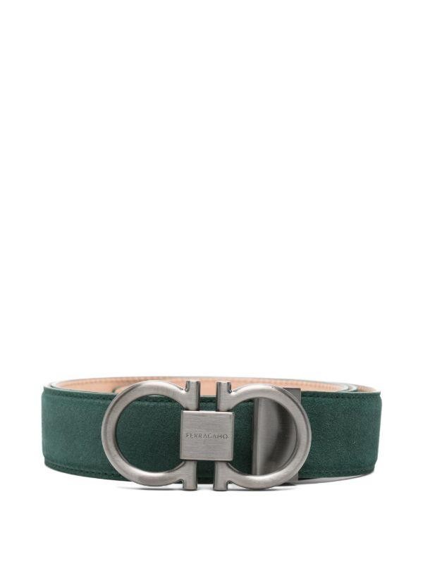 $550 Salvatore Ferragamo Gancini Suede Adjustable Belt Moss Green